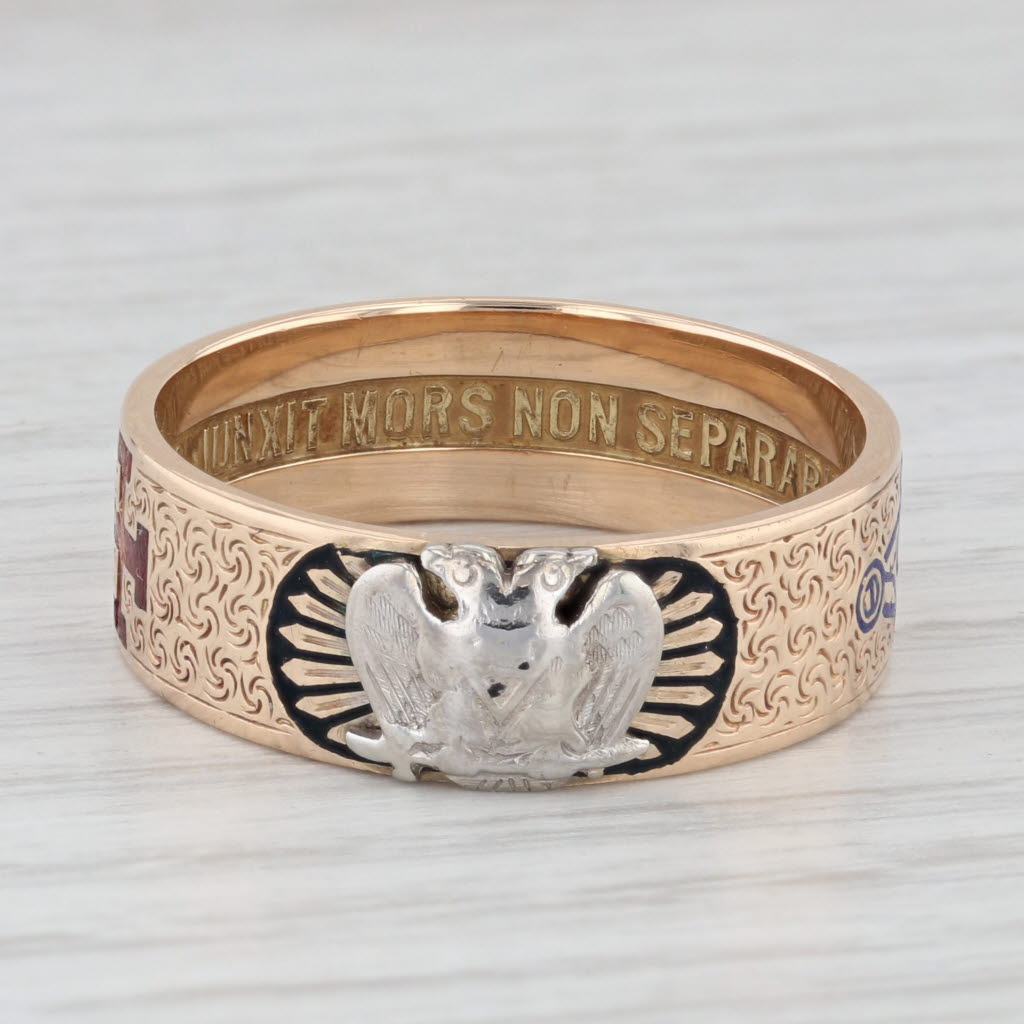 Light Gray Vintage Scottish Rite Masonic Ring 14k Gold Size 12.25 Rose Croix Yod Band