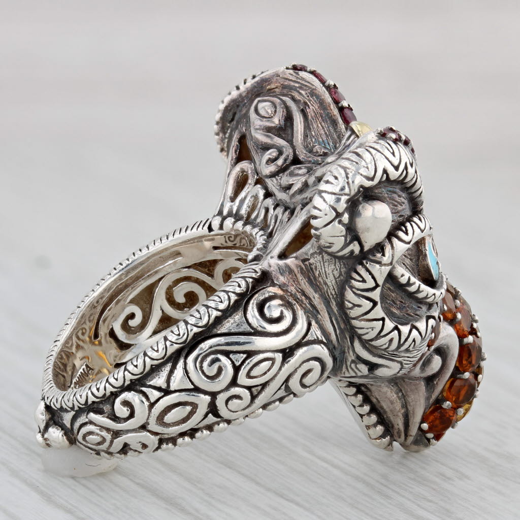 Gray Barbara Bixby Jeweled Garuda Bird Ring Sterling Silver 18k Gold Statement