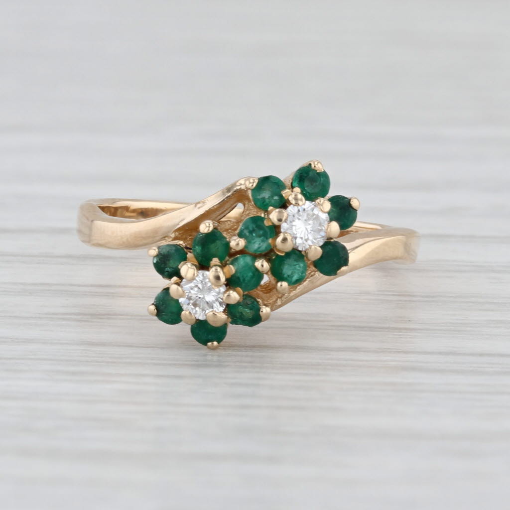 0.42ctw Emerald Diamond Flower Bypass Earrings 14k Yellow Gold Size 6.5