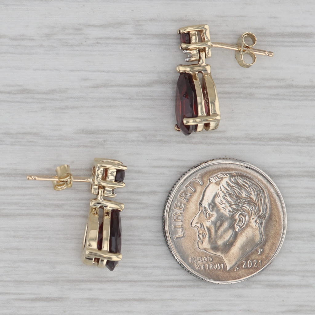 Gray 3.30ctw Garnet Diamond Teardrop Earrings 10k Yellow Gold Small Stud Drops