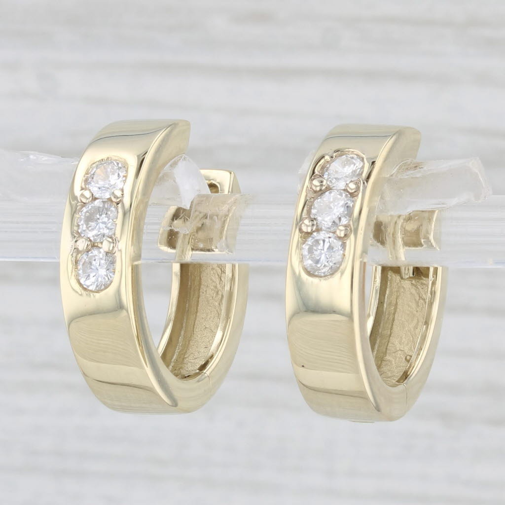 Light Gray 0.30ctw Diamond Hoop Huggie Earrings 14k Yellow Gold Round Hoops
