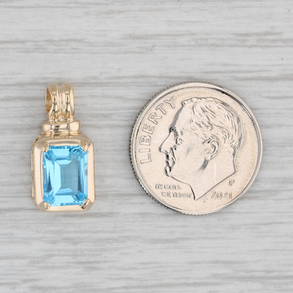 Gray 2.06ct Blue Topaz Solitaire Pendant 14k Yellow Gold Small Emerald Cut Drop