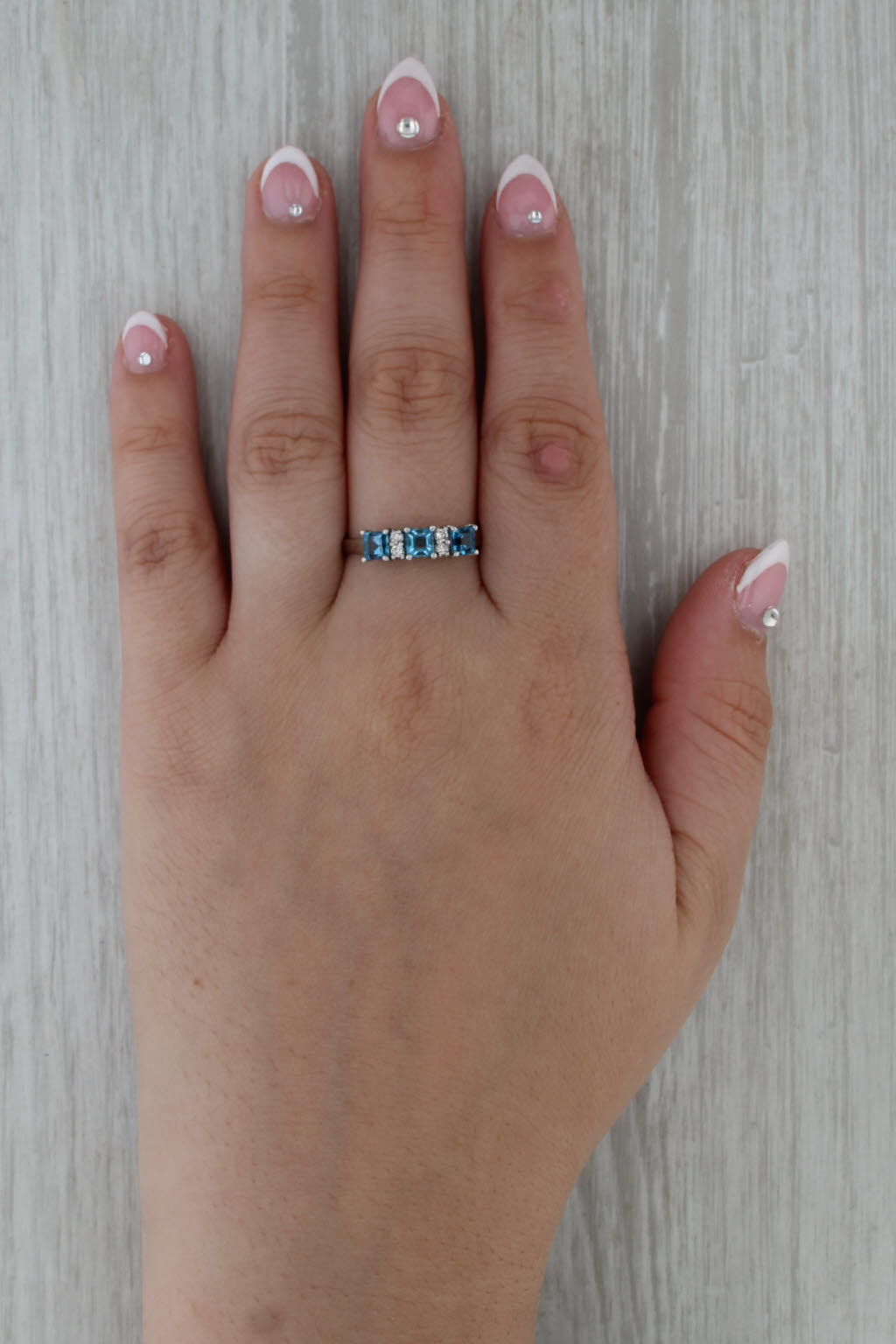1.28ctw Blue Topaz Diamond 3-Stone Ring 14k White Gold Size 10