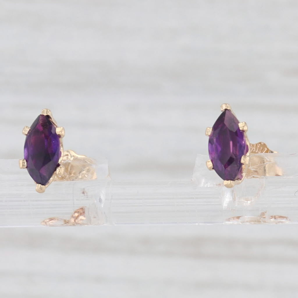 Light Gray 0.40ctw Amethyst Stud Earrings 14k Yellow Gold Marquise Solitaire Studs
