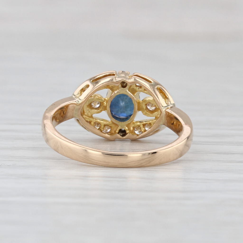 0.70ct Blue Sapphire Diamond Ring 18k Yellow Gold Size 6.5