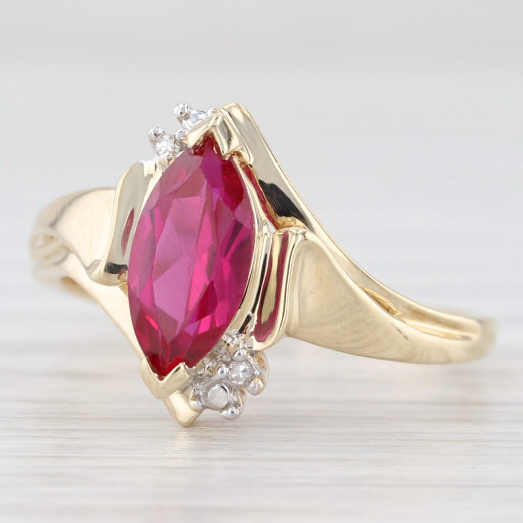Light Gray 1.40ct Marquise Lab Created Ruby Diamond Ring 10k Yellow Gold Size 7