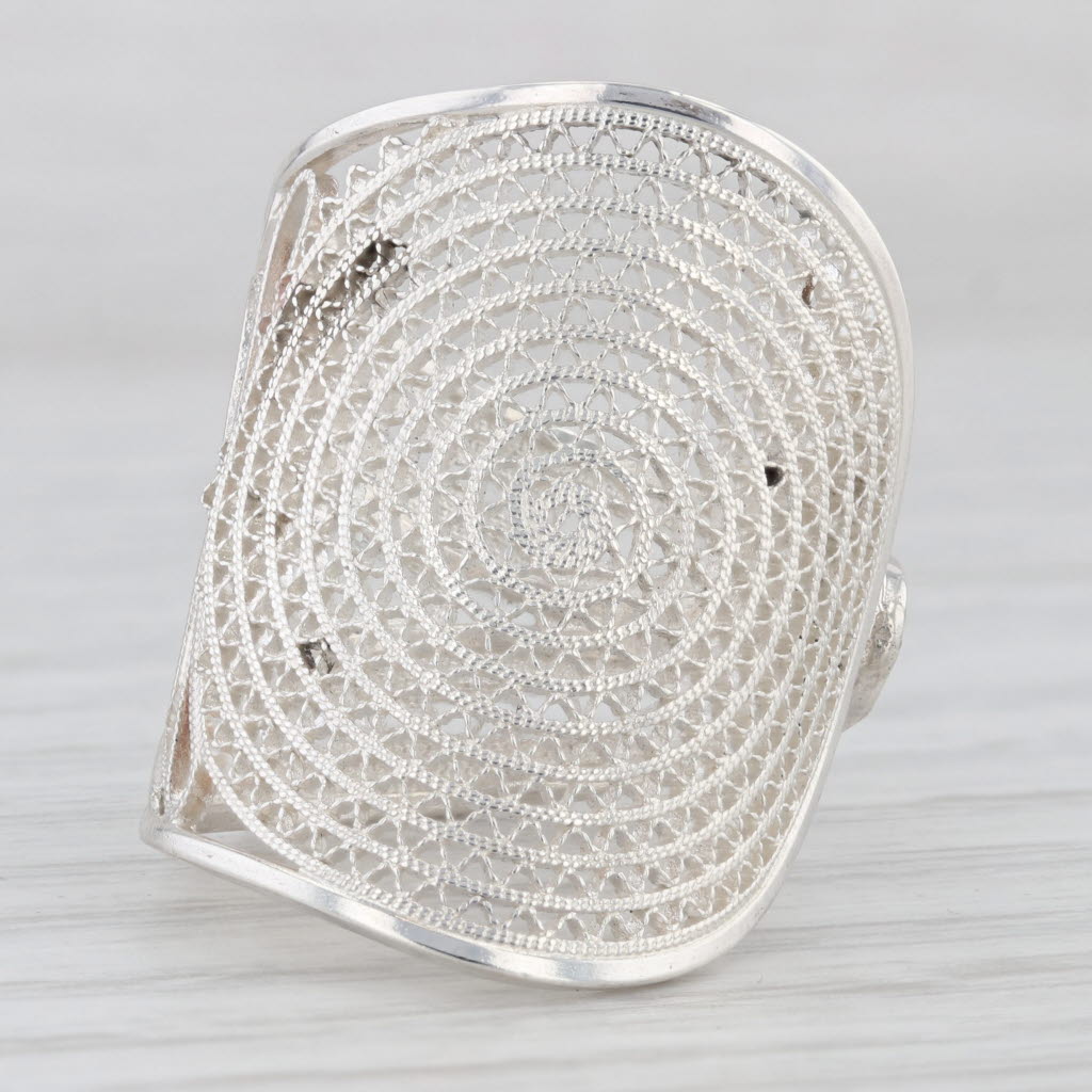 Light Gray Filigree Circles Statement Ring 999 Fine Silver Adjustable Size 7.5