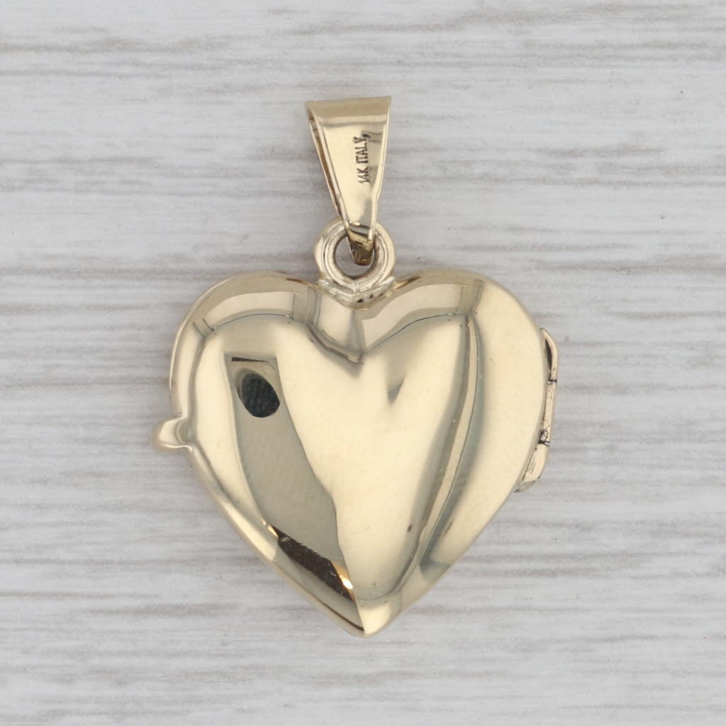 Gray Diamond Heart Photo Locket Pendant 14k Yellow Gold Engravable