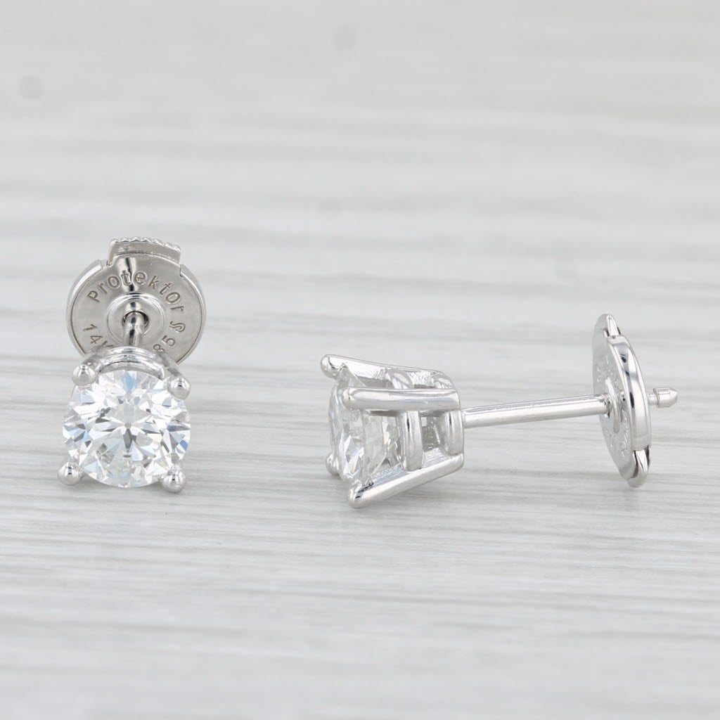 Light Gray New 1.06ctw Round Solitaire Stud Earrings 14k White Gold