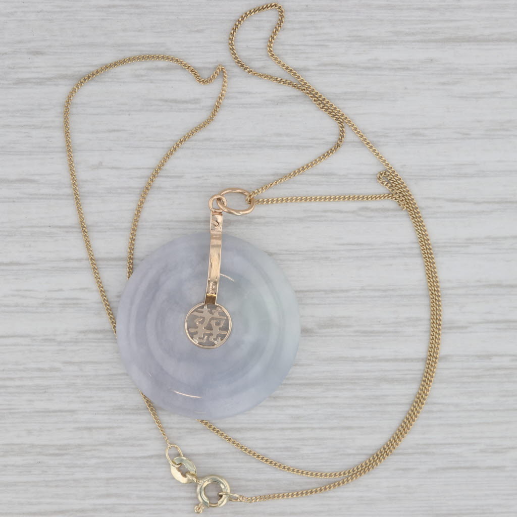 Gray Jadeite Jade Torus Chinese Double Happiness Pendant Necklace 14k Gold 18"
