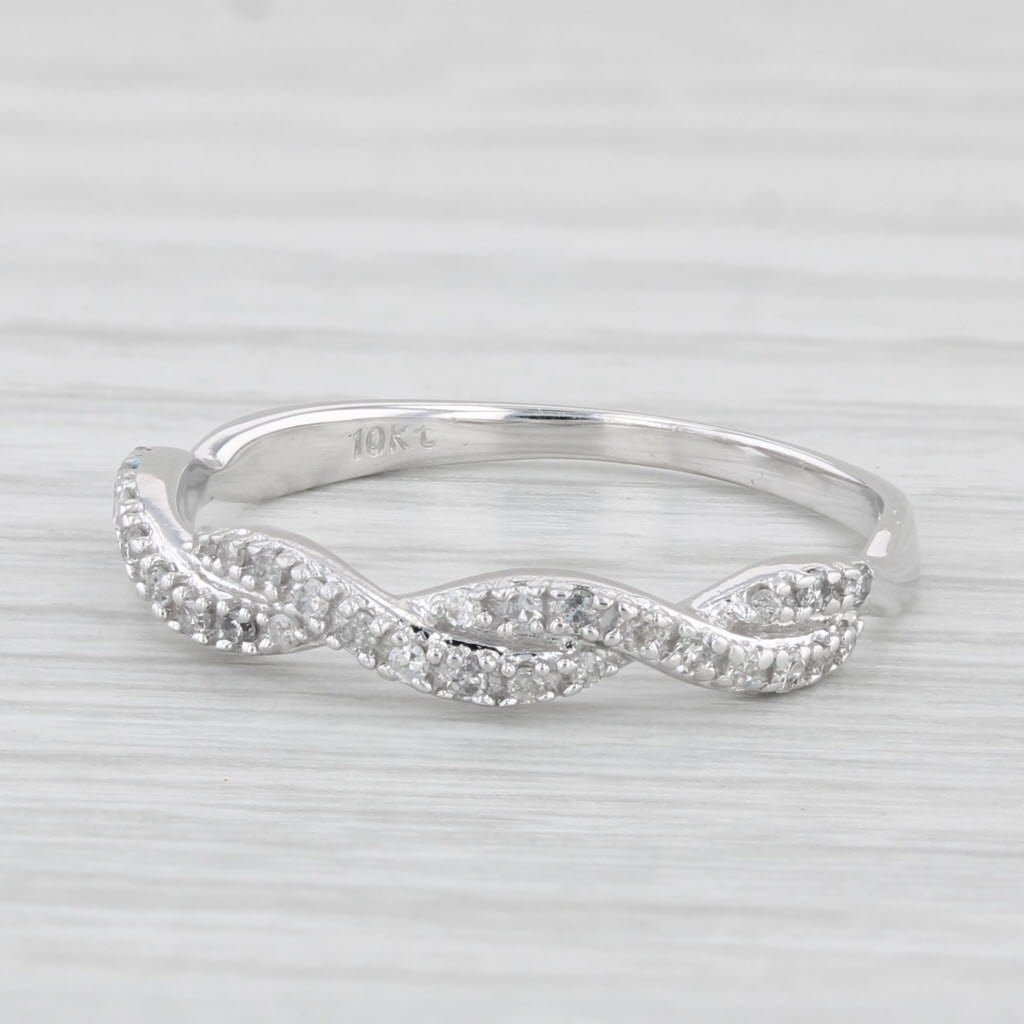 Light Gray Woven Diamond Band 10k White Gold Size 9 Ring Stackable Wedding Anniversary