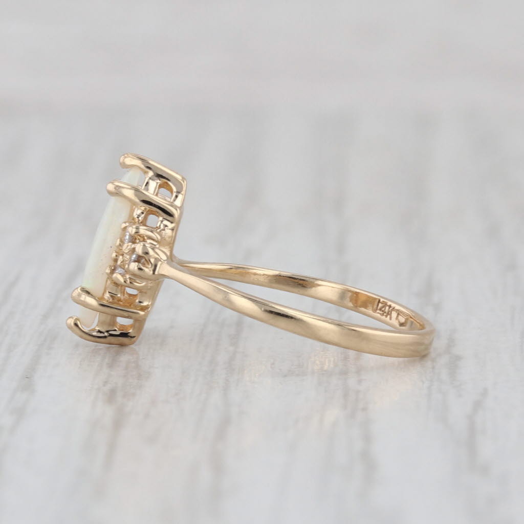 Vintage Marquise Opal Diamond Ring 14k Yellow Gold Size 5
