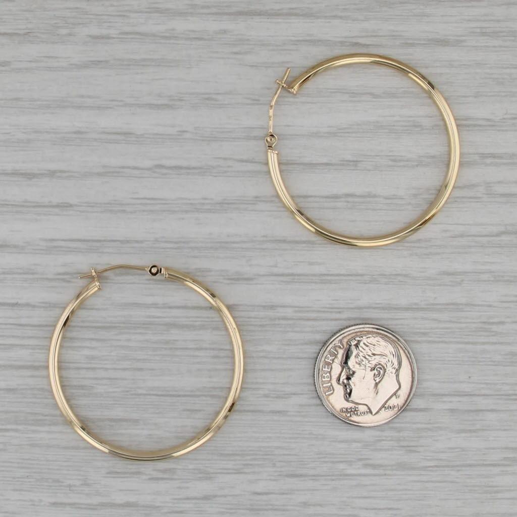Round Hoop Earrings 14k Yellow Gold Pierced Snap Top Hoops 33.5 x 2mm