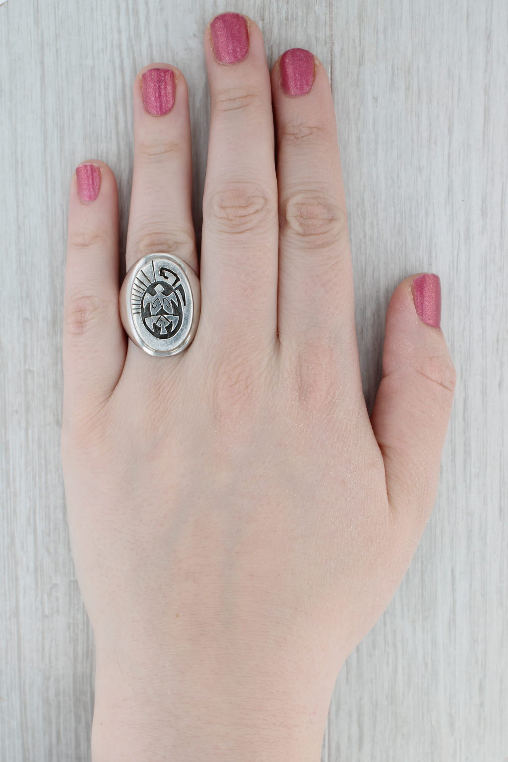 Gray Large Peterson Native American Navajo Turtle Ring Sterling Silver Size 11