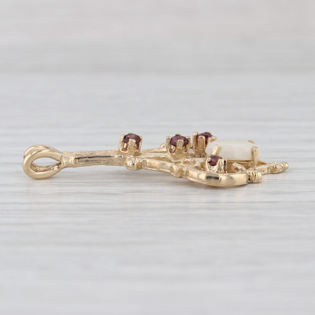 Opal Cabochon Garnet Drop Pendant 14k Yellow Gold Vintage Style