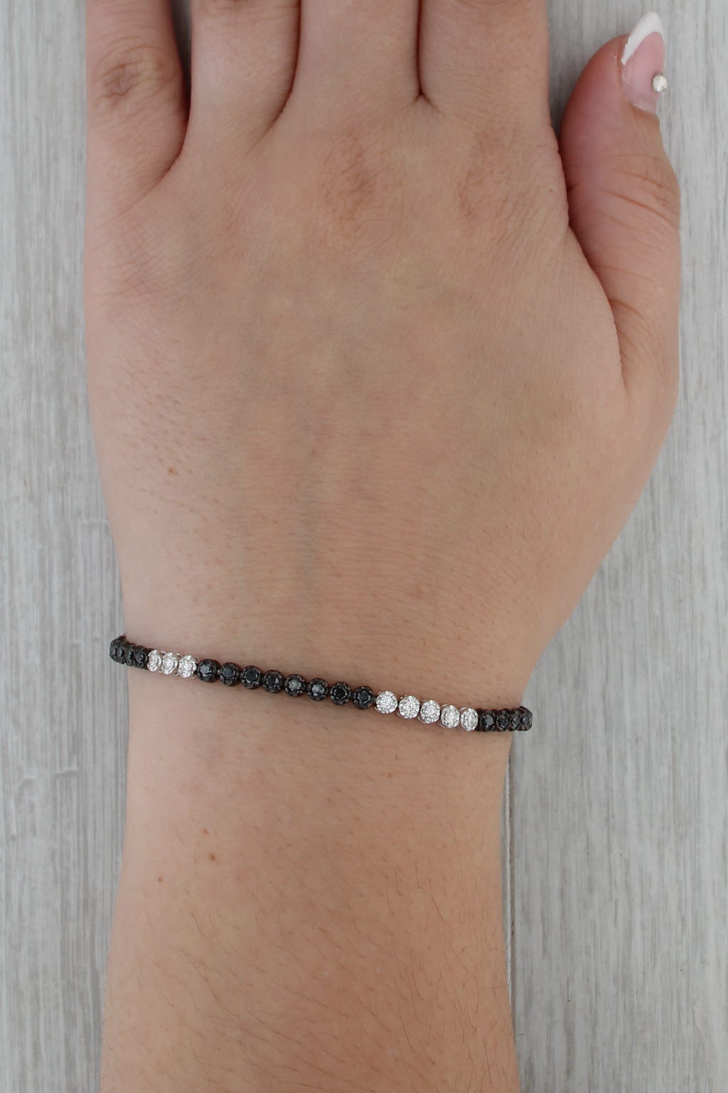 1.74ctw Black White Diamond Tennis Bracelet 14k White Gold Rhodium 7.25" 3.5mm