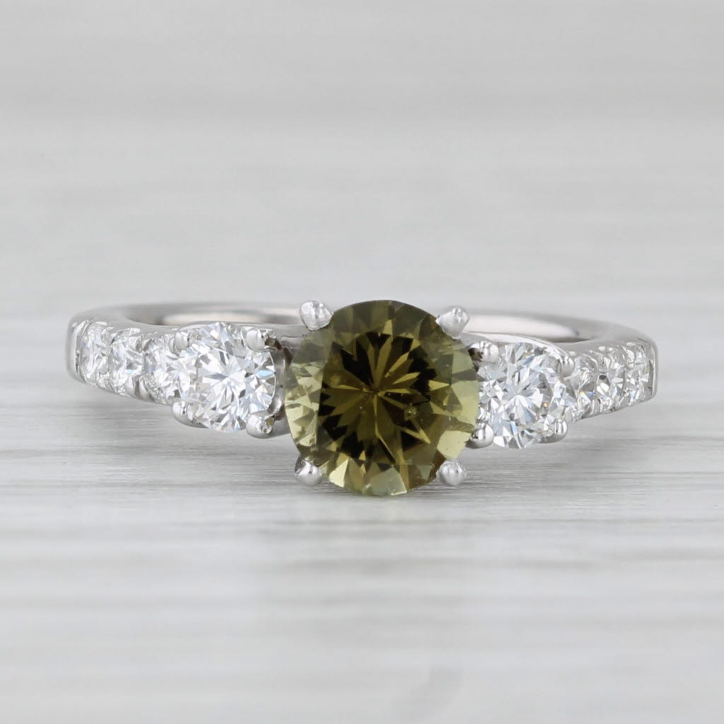 Light Gray 1.42ctw Green Tourmaline Diamond Ring 18k White Gold Size 4 Engagement