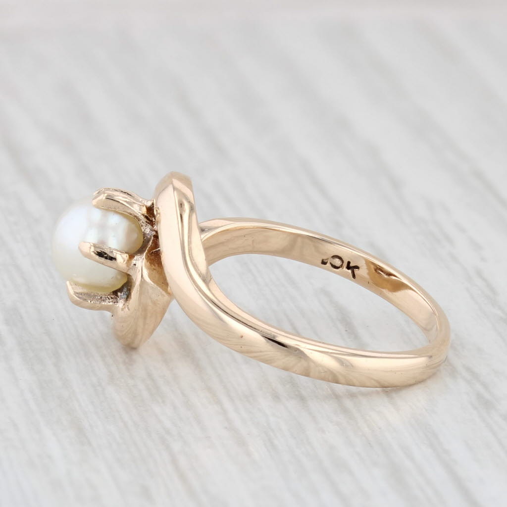 Light Gray Cultured Pearl Solitaire Ring 10k Yellow Gold Size 6 Bypass
