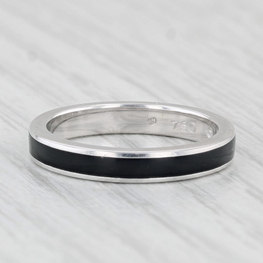 Light Gray Hidalgo Black Enamel Ring 18k White Gold Stackable Band Size 6.5