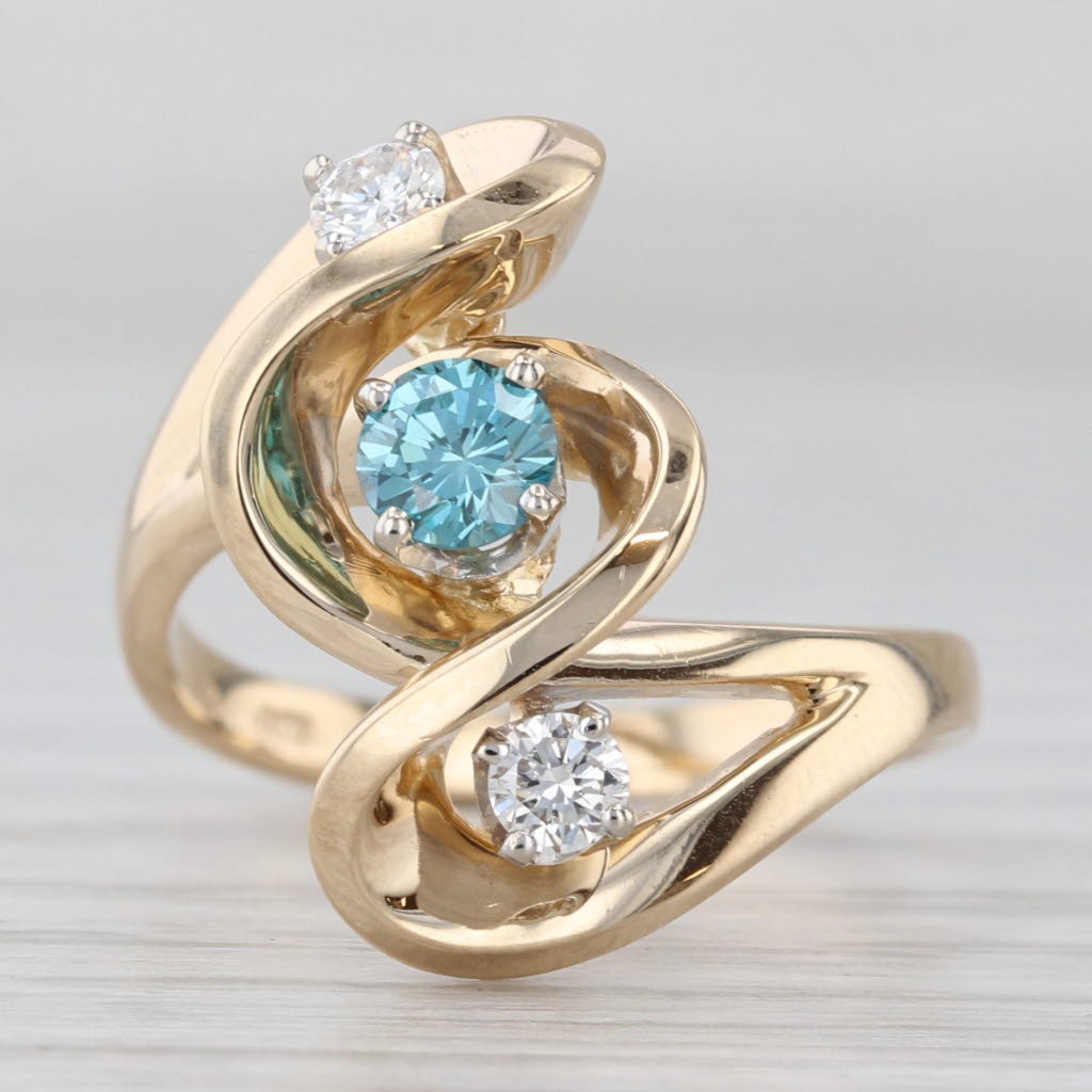 Light Gray 0.45ctw Blue White Diamond 3 Stone Bypass Ring 14k Yellow Gold Size 6.25