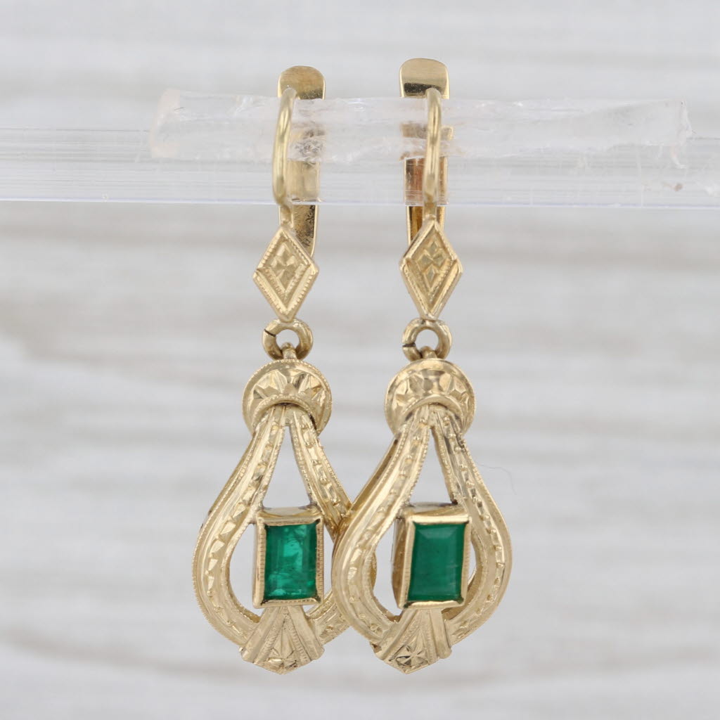 Vintage 0.55ctw Emerald Knot Dangle Earrings 16k Yellow Gold