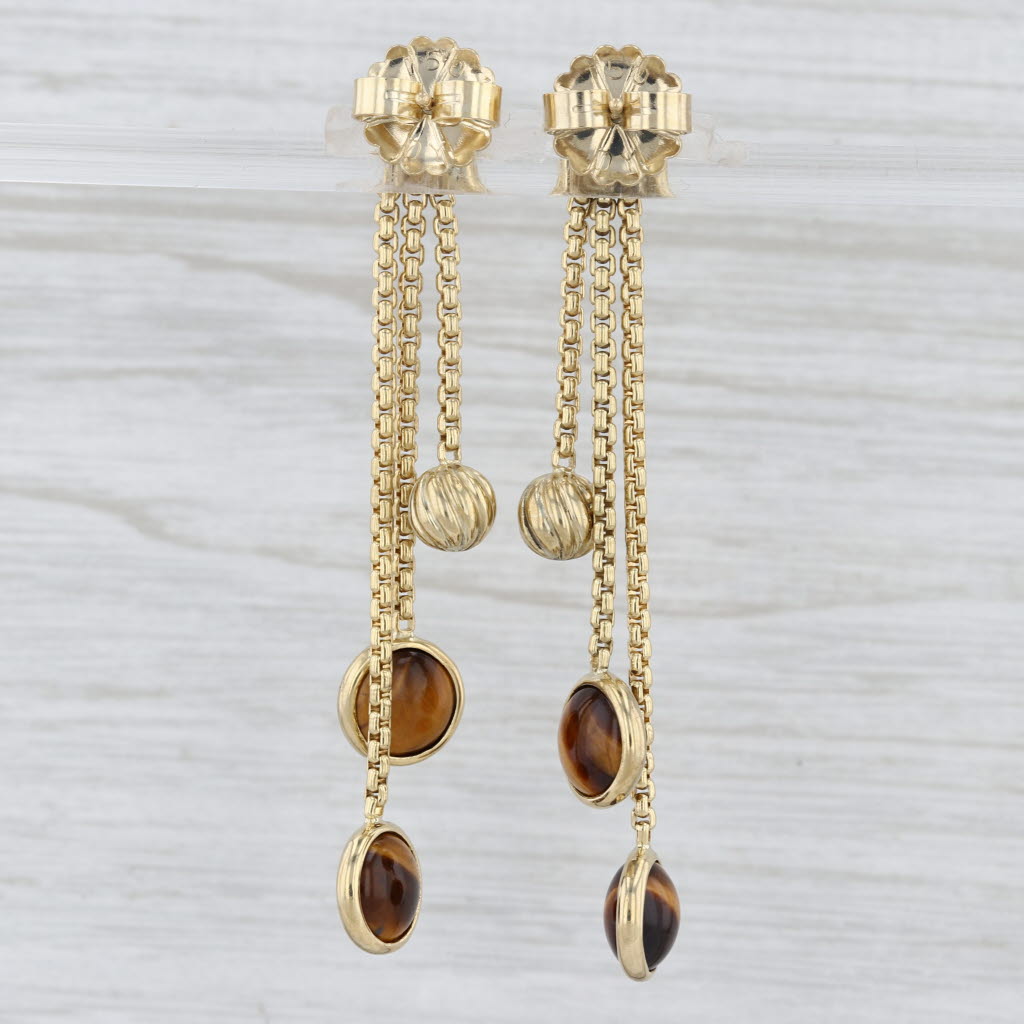 David Yurman Tiger's Eye Dangle Fringe Earrings 18k Yellow Gold