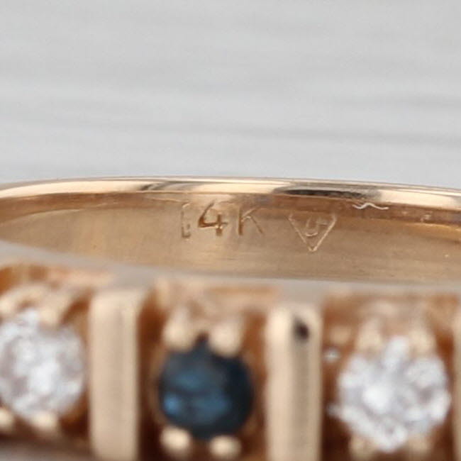0.28ctw Blue Sapphire Diamond Ring 14k Yellow Gold Size 6.75 Stackable