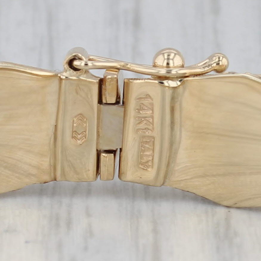 Gray Hammered Bamboo Bangle Bracelet 14k Yellow Gold 7.5" 10.1mm