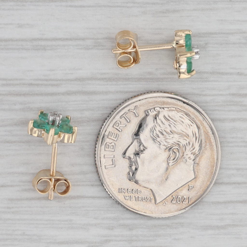 Gray 0.40ctw Emerald Diamond Flower Stud Earrings 10k Yellow Gold