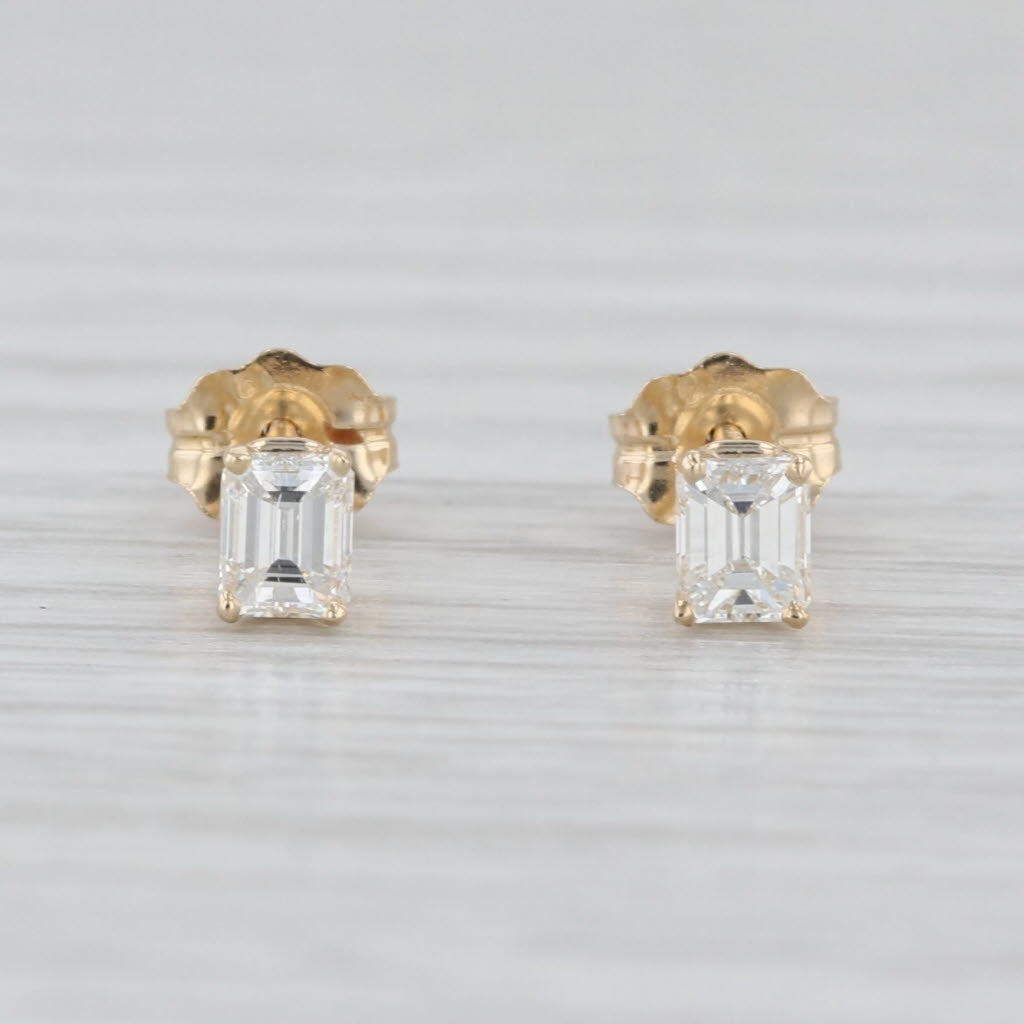 0.33ctw Emerald Cut Diamond Stud Earrings 14k Yellow Gold Solitaire Studs