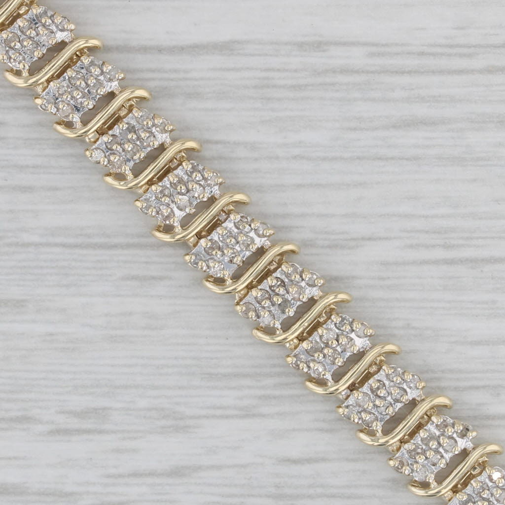 Gray 1.35ctw Diamond Bracelet 10k Yellow Gold 7" 7.4mm
