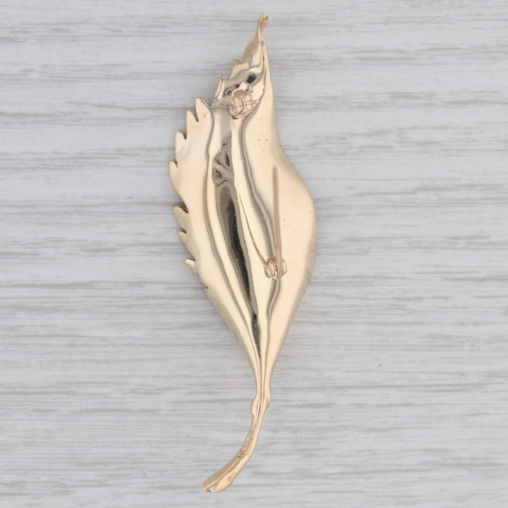 Gray 0.18ctw Diamond Spray Leaf Brooch 14k Yellow Gold Pin