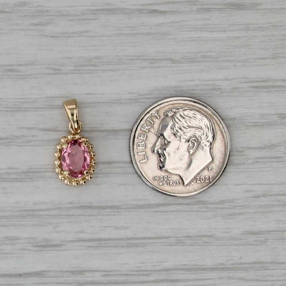 0.54ct Oval Pink Tourmaline Pendant 14k Yellow Gold Small Solitaire Drop