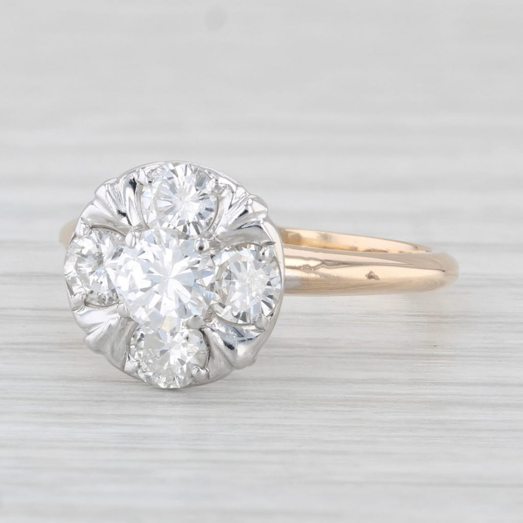 Light Gray Vintage 0.96ctw Diamond Engagement Ring 14k Gold Size 5 Round Brilliant Cluster