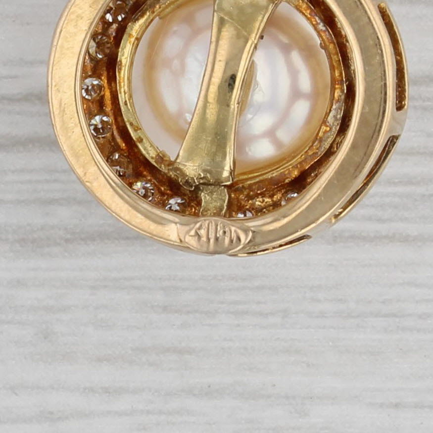 Gray Cultured Pearl Diamond Halo Pendant 18k Yellow Gold