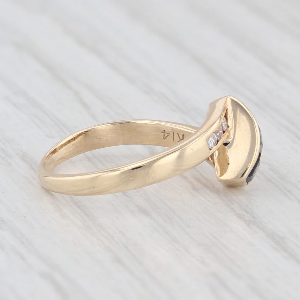Light Gray 0.35ctw Blue Sapphire Diamond Bypass Ring 14k Yellow Gold Small Size 2.25