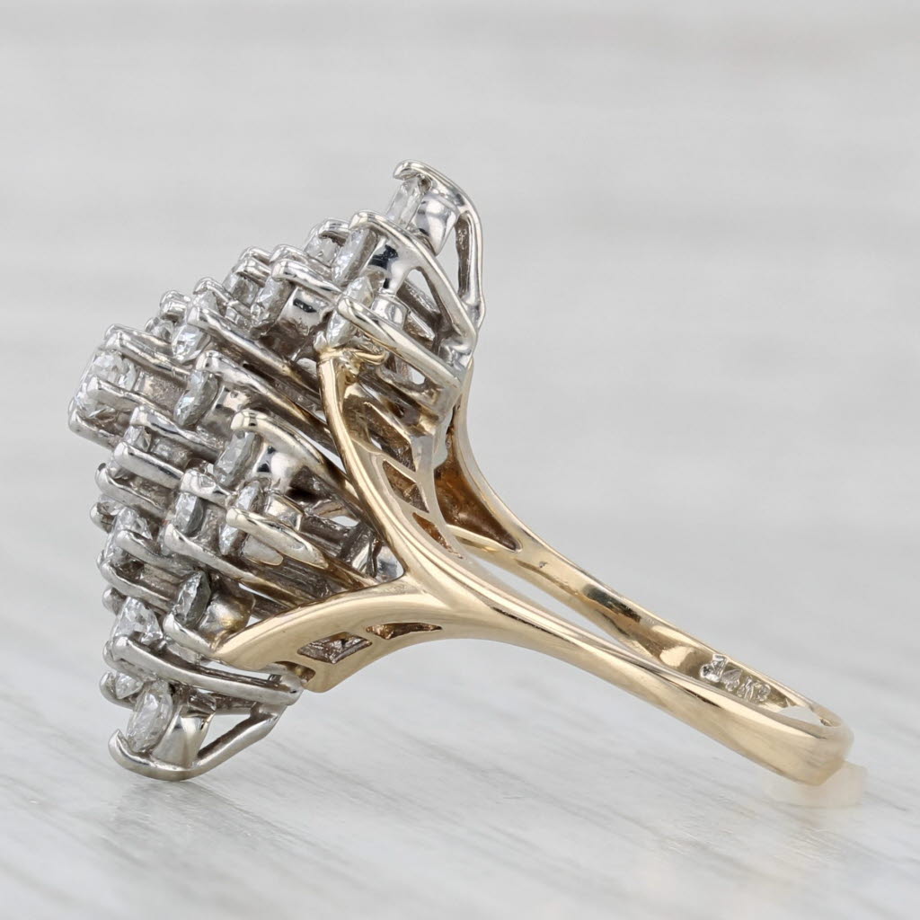 Light Gray 1.50ctw Diamond Cluster Ring 14k Yellow Gold Size 6.5 Cocktail