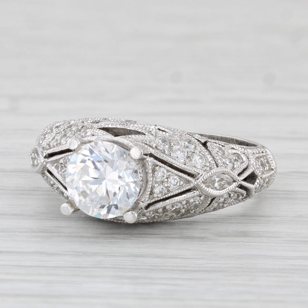 Light Gray New Beverley K Round Diamond Semi Mount Engagement Ring 18k White Gold Size 6.25