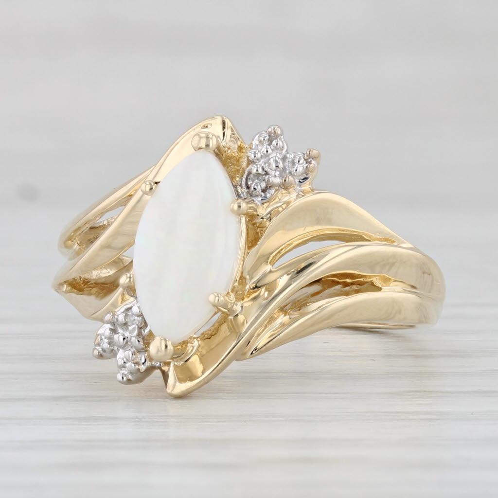Light Gray Opal Marquise Diamond Ring 10k Yellow Gold Size 7
