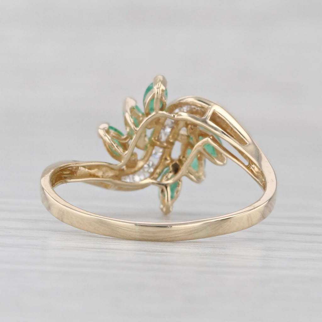 0.50ctw Emerald Diamond Bypass Ring 14k Yellow Gold Size 8.5