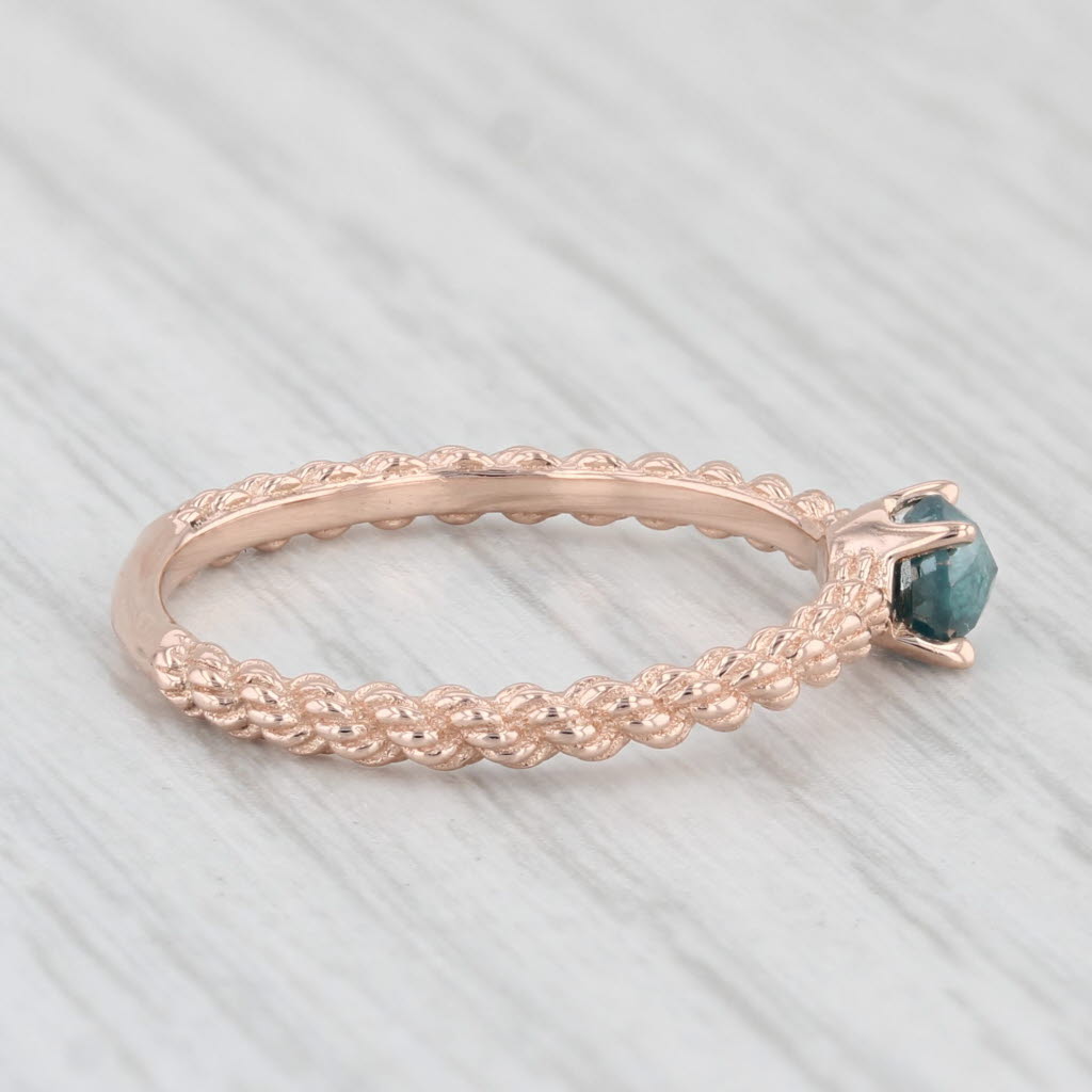 Light Gray 0.25ct Irradiated Blue Diamond Ring 14k Rose Gold Sz 6 Stackable Round Solitaire