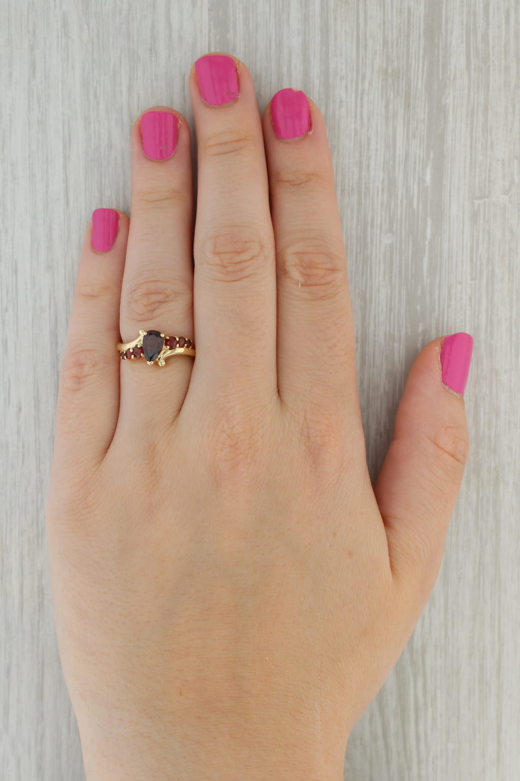 Tan 1.60ctw Pear Garnet Ring 14k Yellow Gold Size 8.25 Bypass