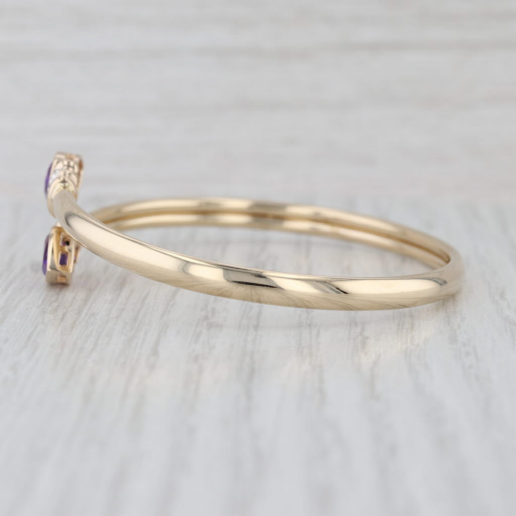 2.64ctw Pear Amethyst Diamond Bypass Bangle Bracelet 14k Yellow Gold Flexible