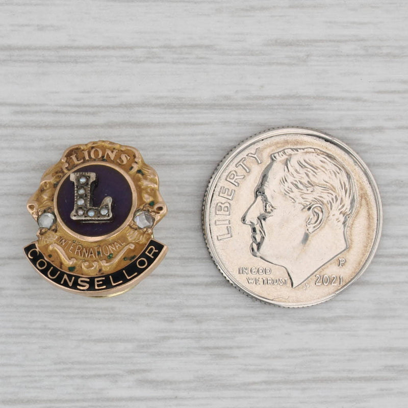 Vintage Lions Club Counsellor Pin 10k Gold Diamond Purple Enamel