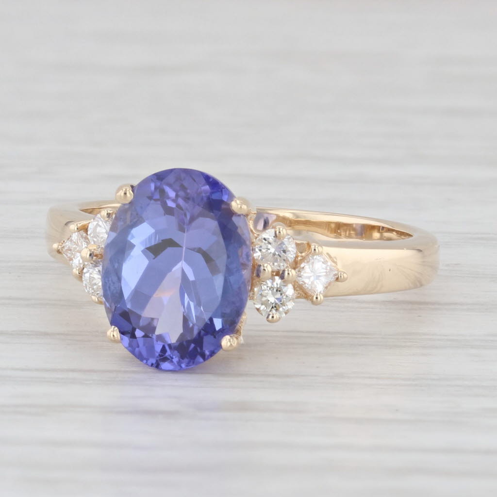 Light Gray 3.18ctw Tanzanite Oval Diamond 14k Yellow Gold Size 7 Ring