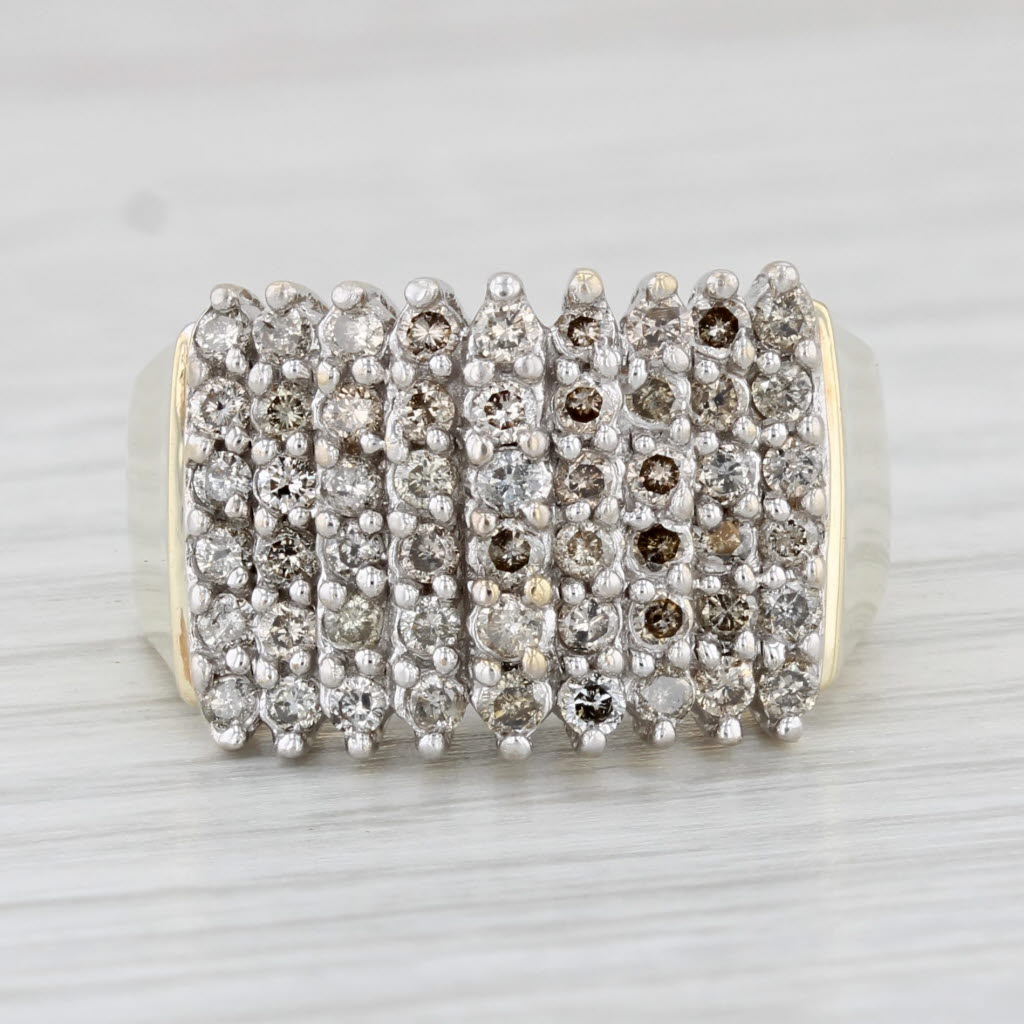 Light Gray 0.74ctw Diamond Cluster Tiered Pyramid Ring 10k Yellow Gold Size 7