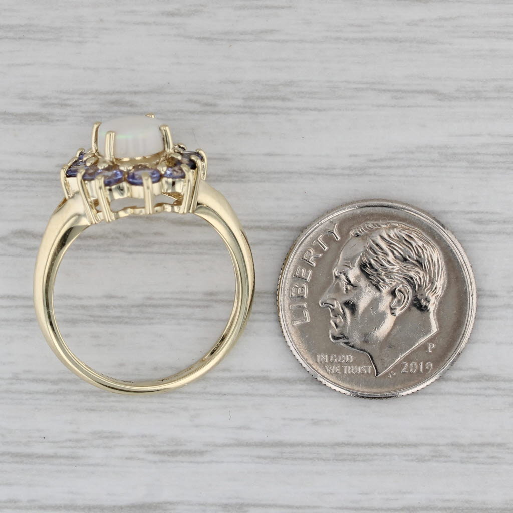 Oval Cabochon Opal Tanzanite Halo Ring 14k Yellow Gold Size 6.25