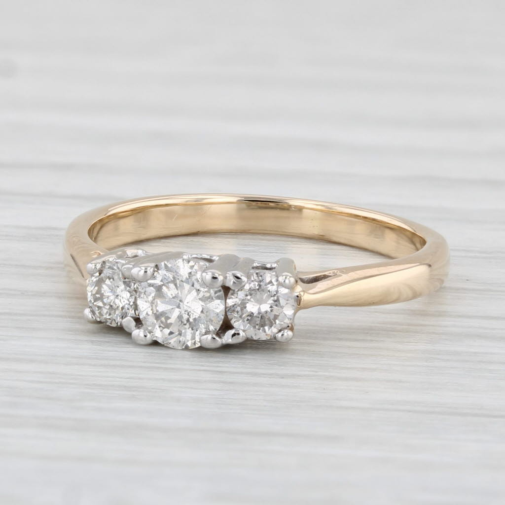 Light Gray 0.47ctw 3-Stone Diamond Engagement Ring 14k Gold Size 5 Round Brilliant