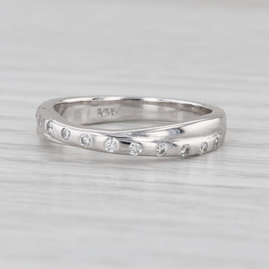 0.15ctw Diamond Wedding Band 14k White Gold Stackable Anniversary Ring Size 5.5