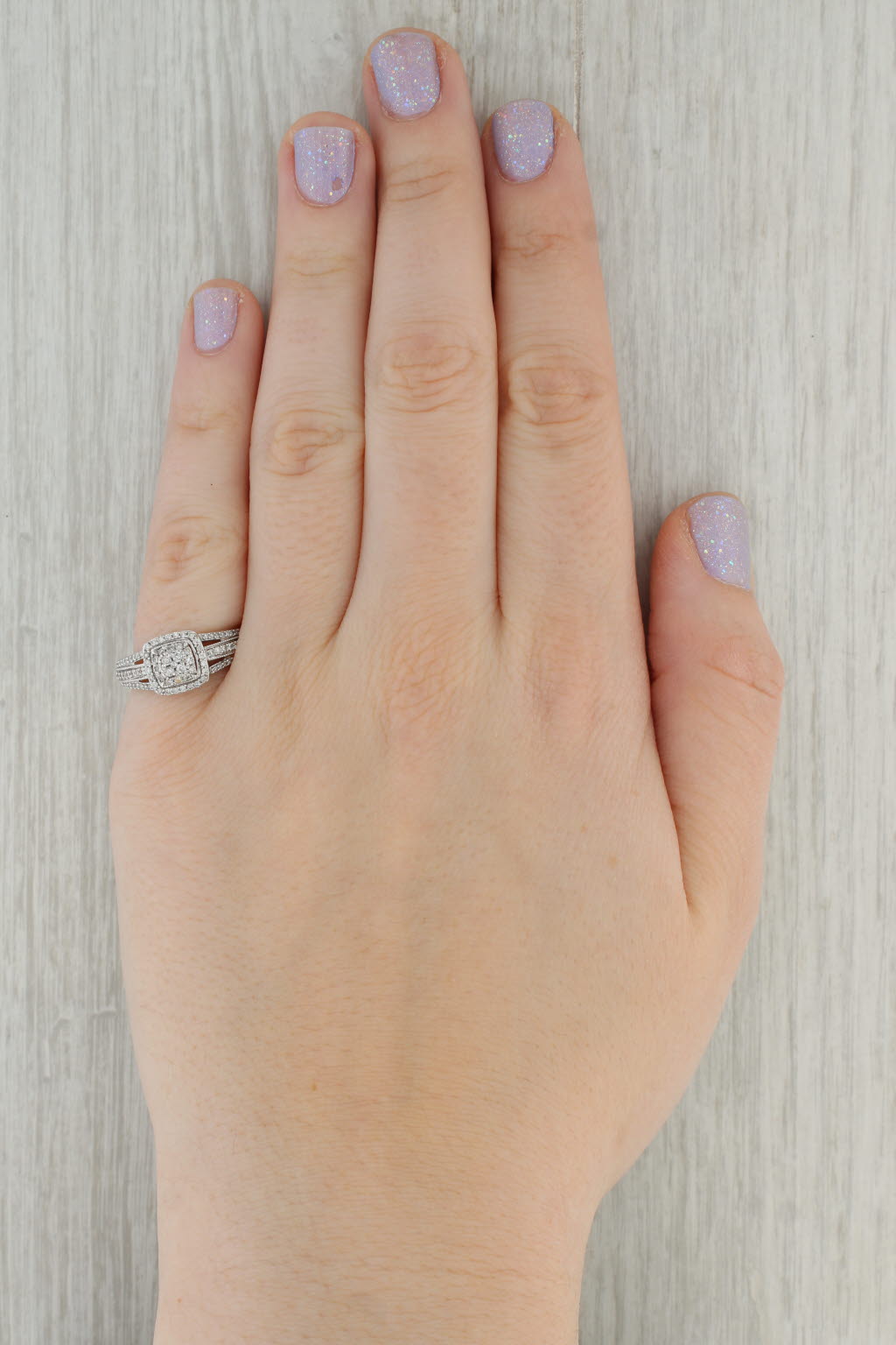 Dark Gray 0.40ctw Diamond Cluster Halo Engagement Ring 10k White Gold Size 7